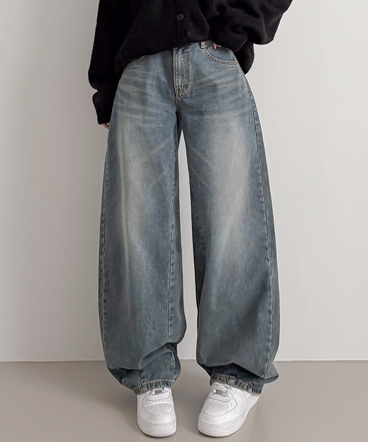 ラインデニムワイドバルーンパンツ BLUE DENIM