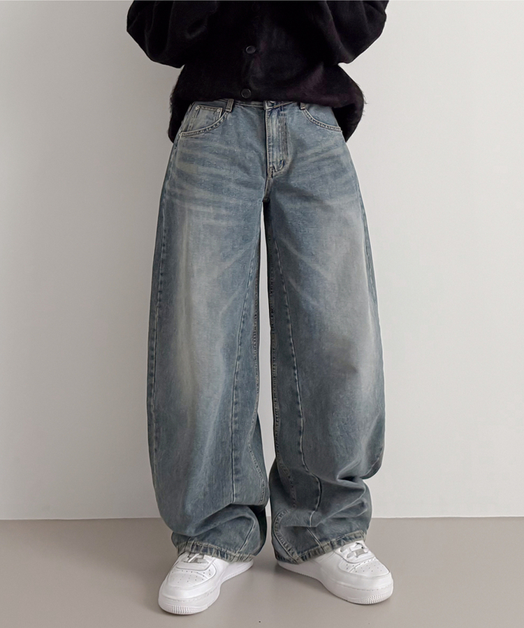 ラインデニムワイドバルーンパンツ BLUE DENIM