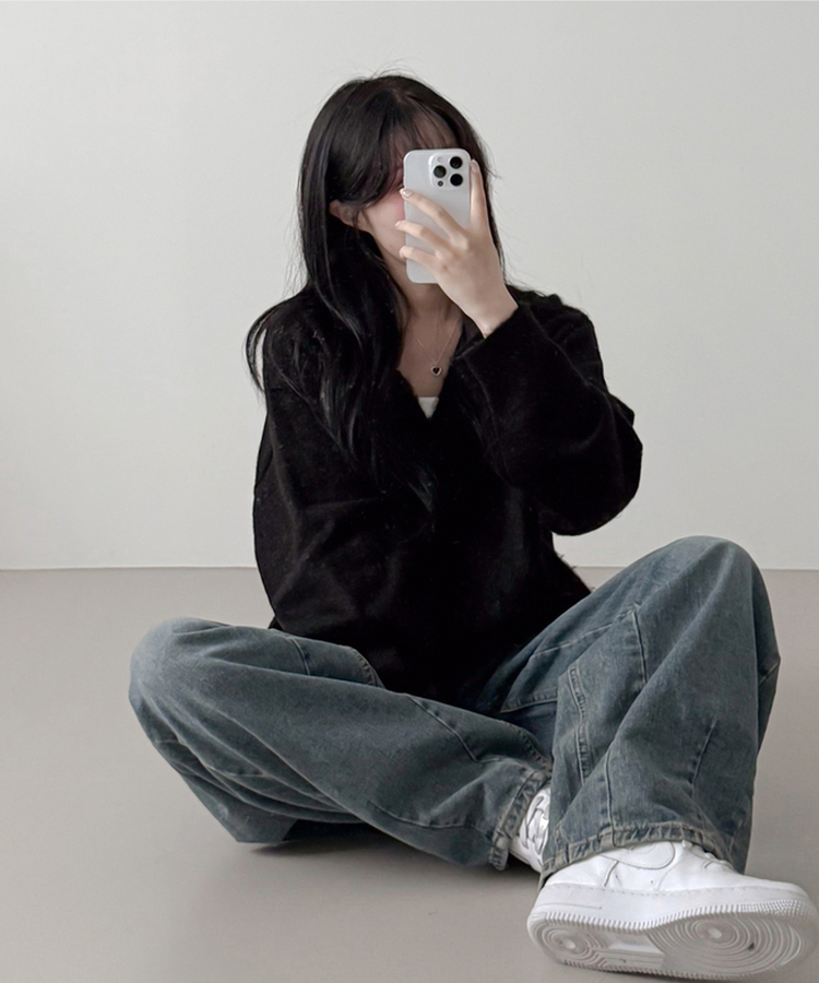 ラインデニムワイドバルーンパンツ BLUE DENIM