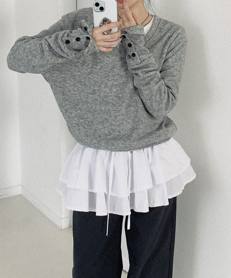 ウールボタンVネックニット GREY