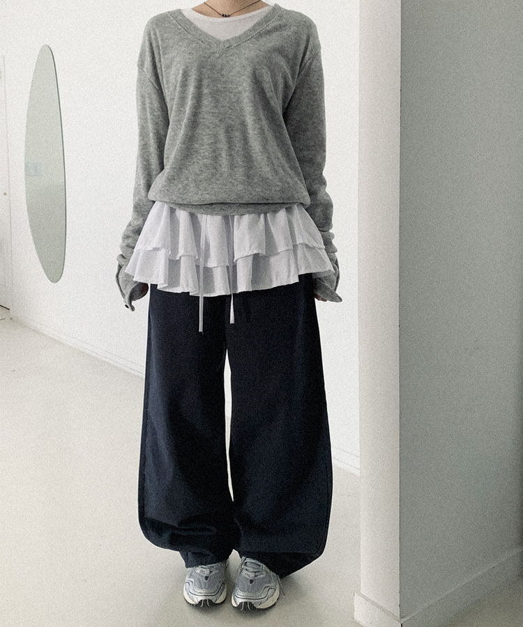 ウールボタンVネックニット GREY