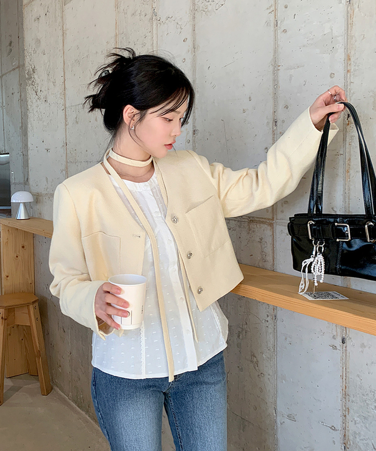 【タイ付き】レモンツイードジャケット SOFT YELLOW
