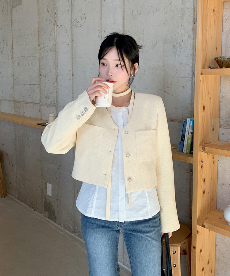 【タイ付き】レモンツイードジャケット SOFT YELLOW
