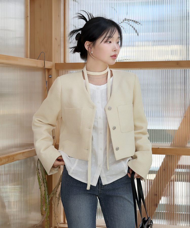 【タイ付き】レモンツイードジャケット SOFT YELLOW