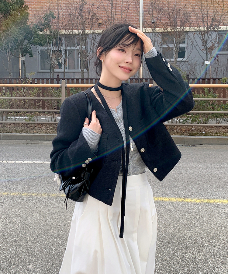 【タイ付き】レモンツイードジャケット BLACK