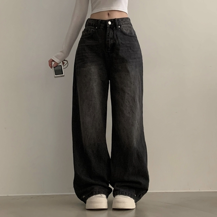 スナップウォッシングワイドデニムパンツ BLACK DENIM