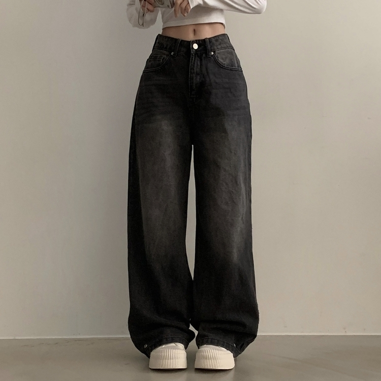 スナップウォッシングワイドデニムパンツ BLACK DENIM