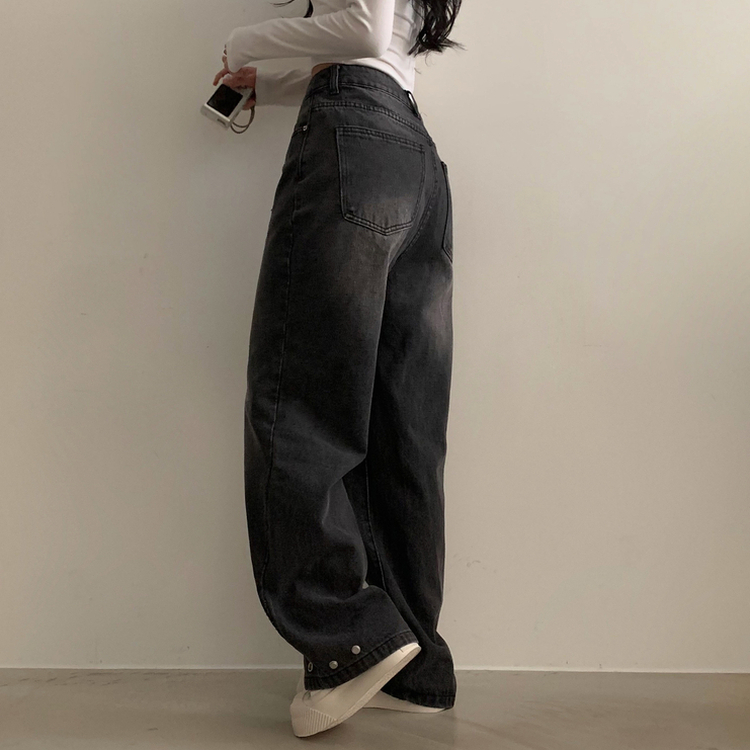 スナップウォッシングワイドデニムパンツ BLACK DENIM