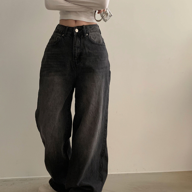 スナップウォッシングワイドデニムパンツ BLACK DENIM