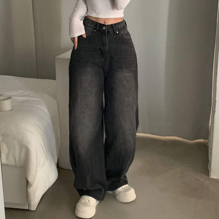 スナップウォッシングワイドデニムパンツ BLACK DENIM