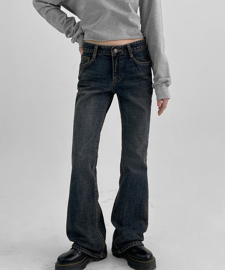 スロットウォッシングブーツカットデニムパンツ BLUE