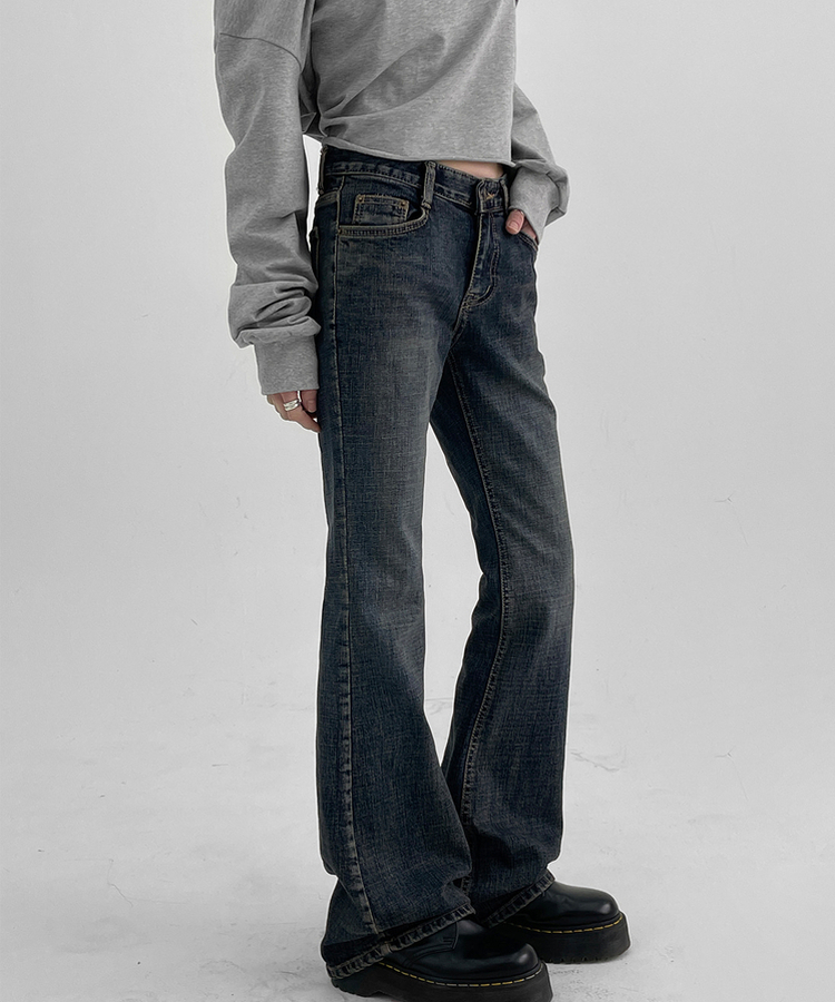 スロットウォッシングブーツカットデニムパンツ BLUE