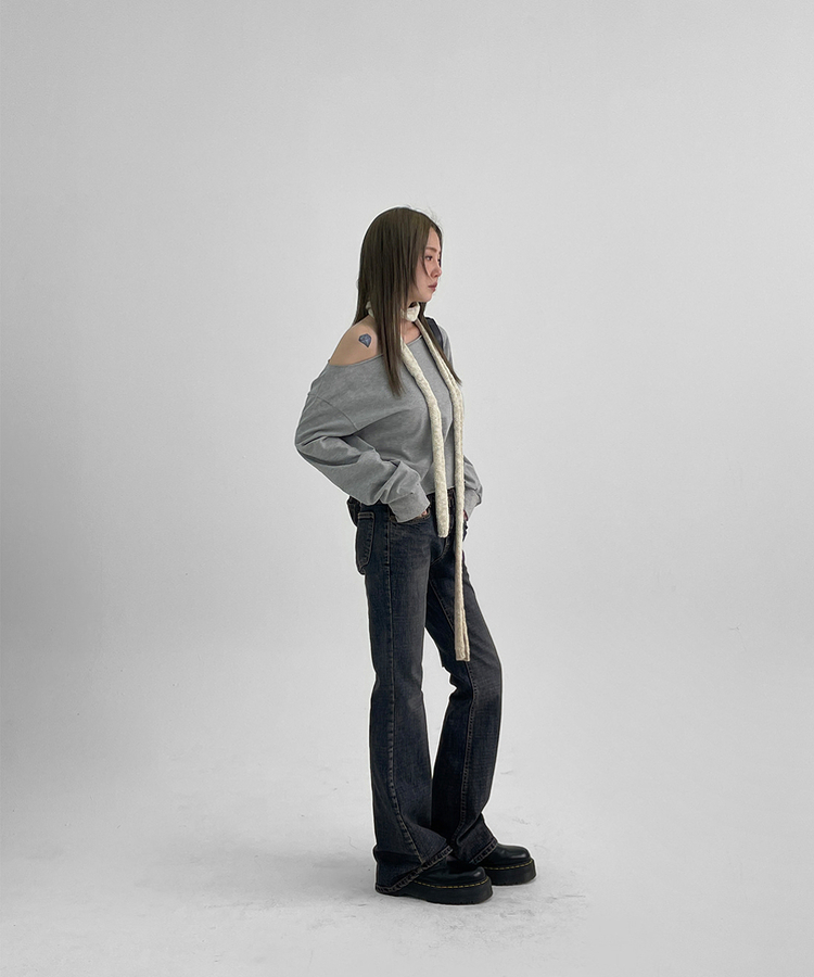 スロットウォッシングブーツカットデニムパンツ BLUE