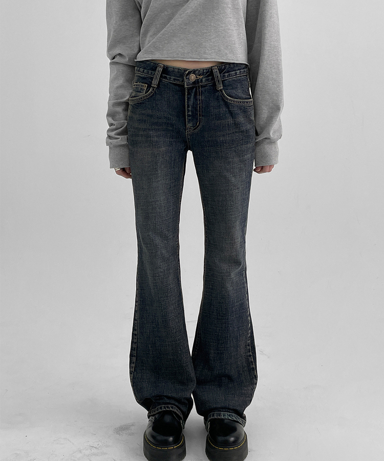スロットウォッシングブーツカットデニムパンツ BLUE