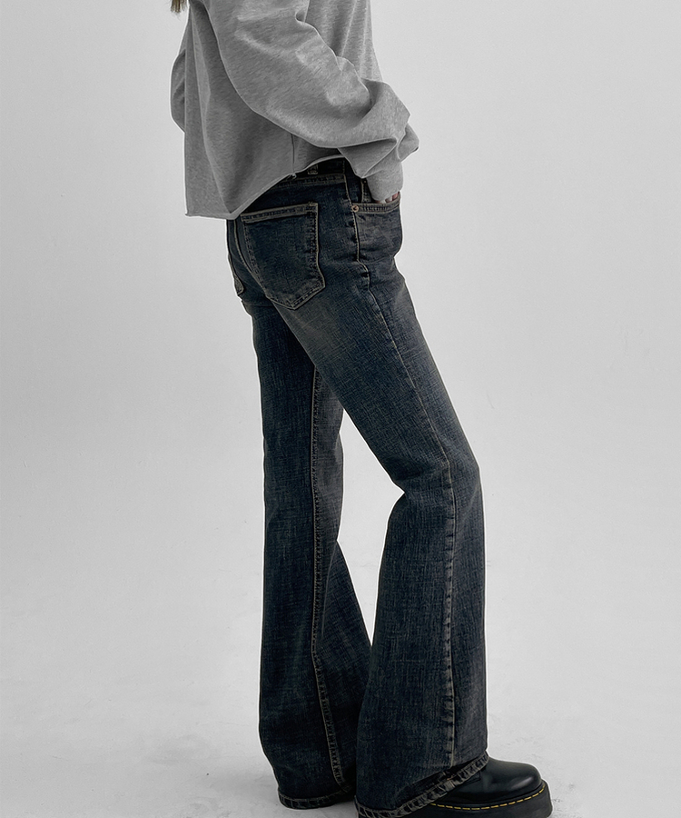 スロットウォッシングブーツカットデニムパンツ BLUE