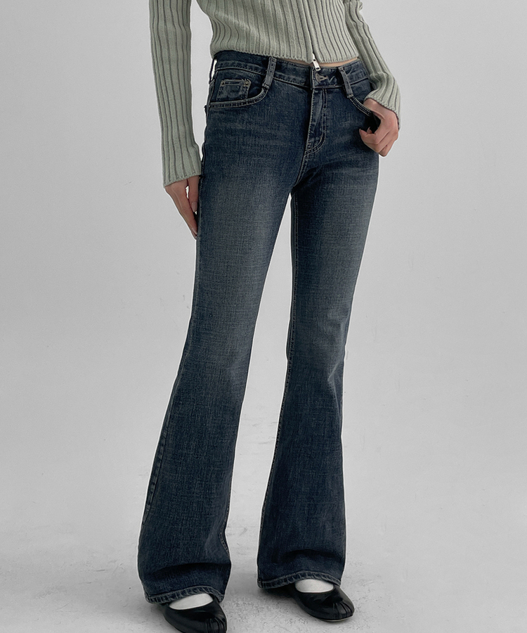 スロットウォッシングブーツカットデニムパンツ BLUE