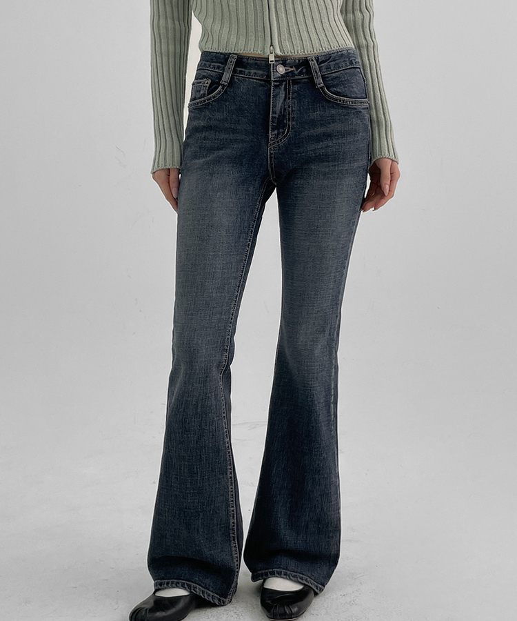 スロットウォッシングブーツカットデニムパンツ BLUE