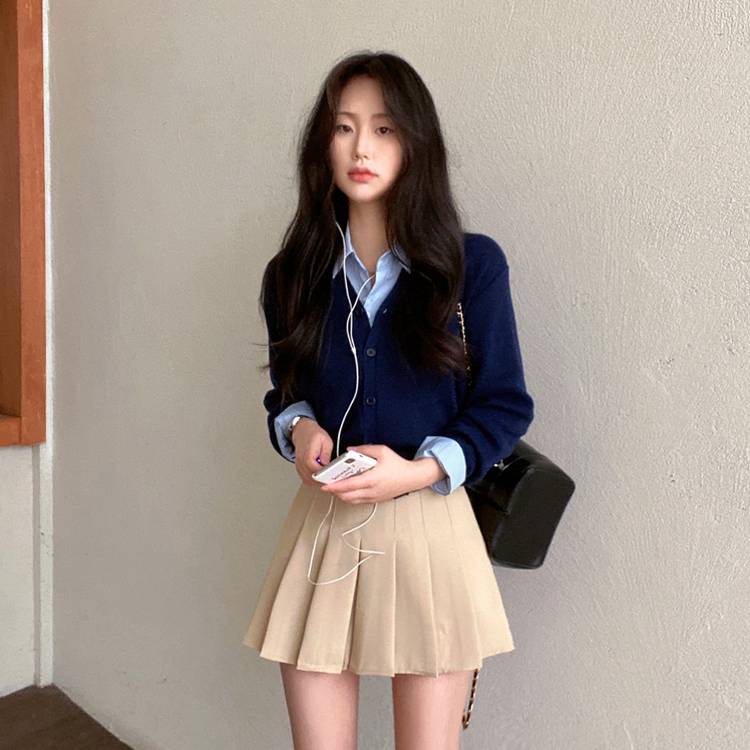 Vネックレイヤードニットガーディガン(9color) NAVY