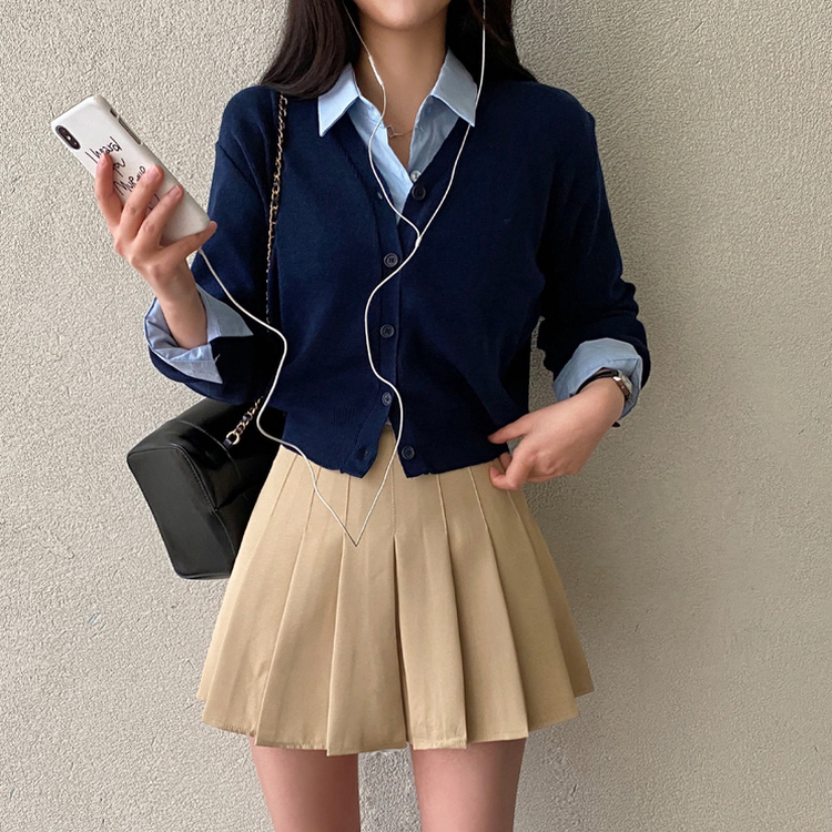 Vネックレイヤードニットガーディガン(9color) NAVY