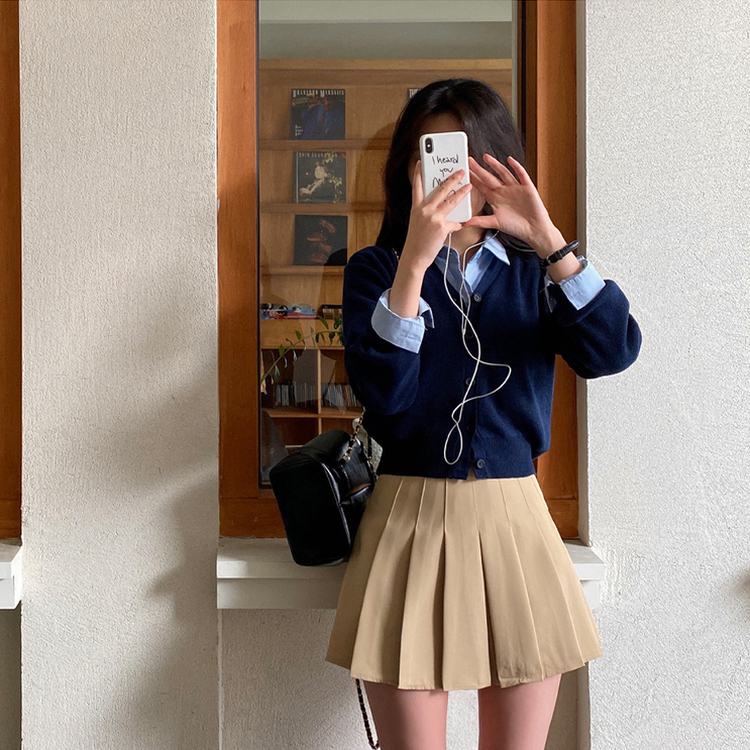 Vネックレイヤードニットガーディガン(9color) NAVY