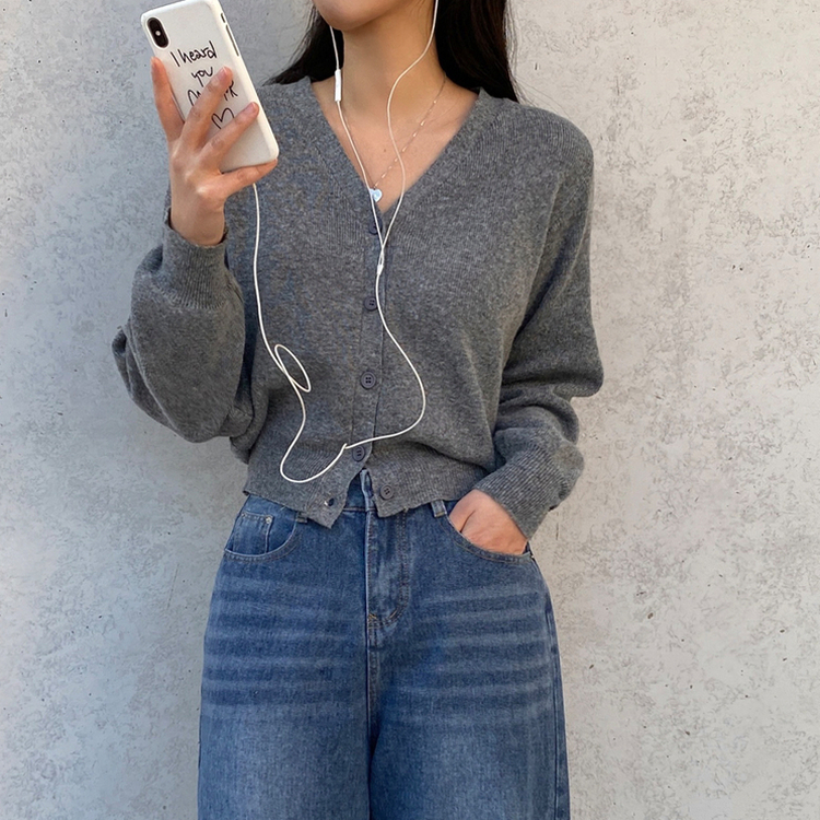 Vネックレイヤードニットガーディガン(9color) GREY
