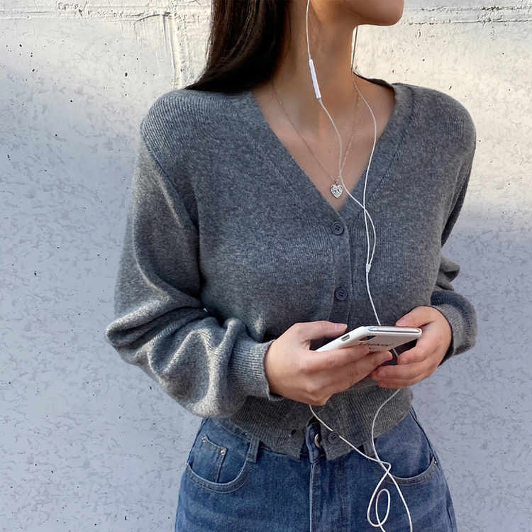 Vネックレイヤードニットガーディガン(9color) GREY