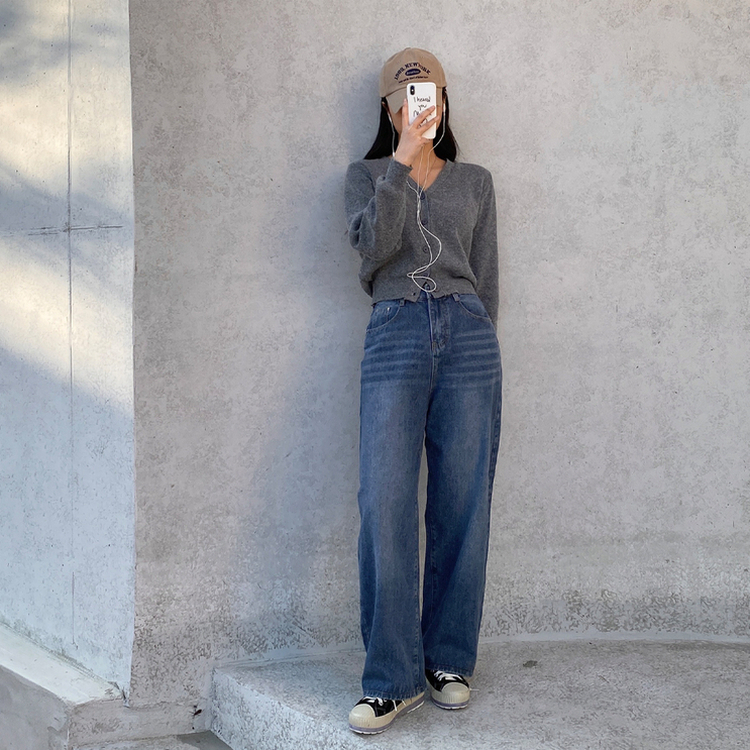 Vネックレイヤードニットガーディガン(9color) GREY