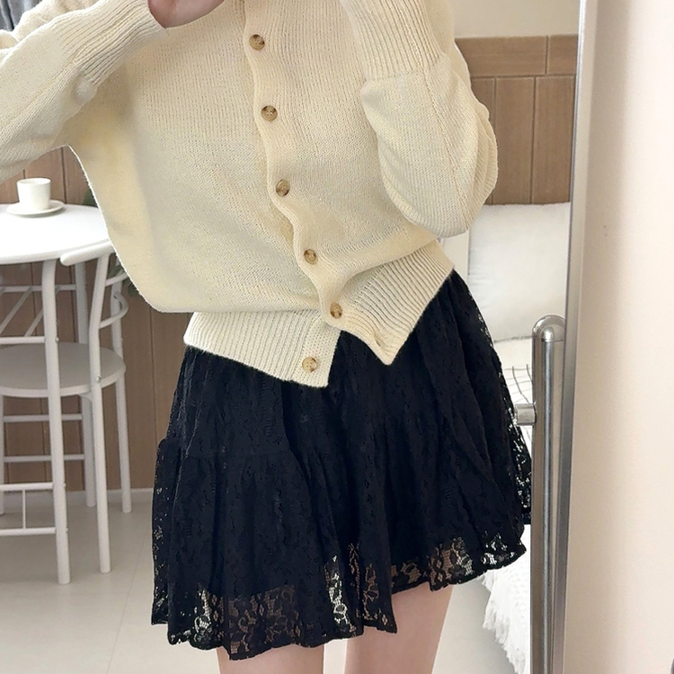 レースフレアミニスカート BLACK