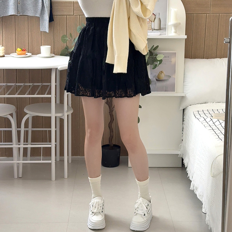 レースフレアミニスカート BLACK