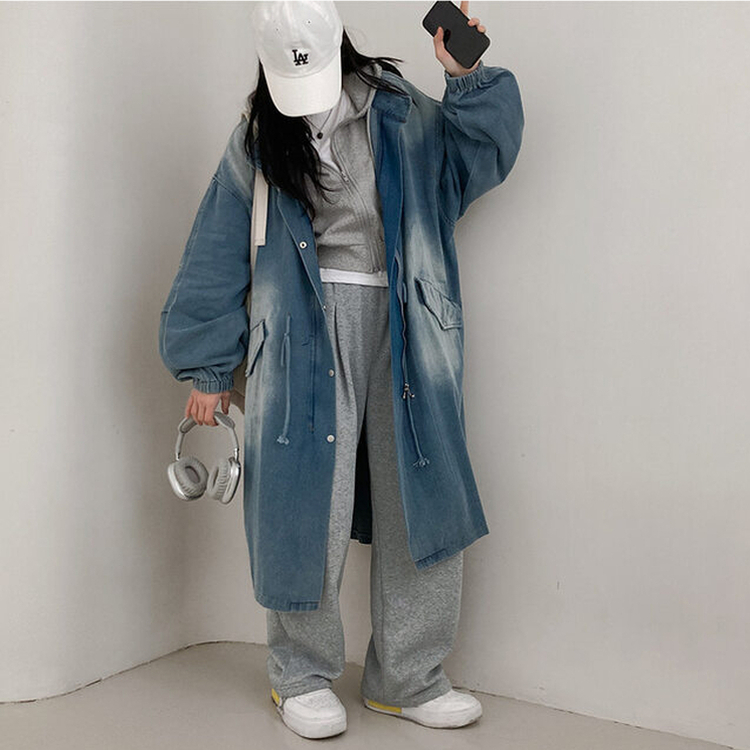 デニムハイネックロングミリタリージャケット BLUE