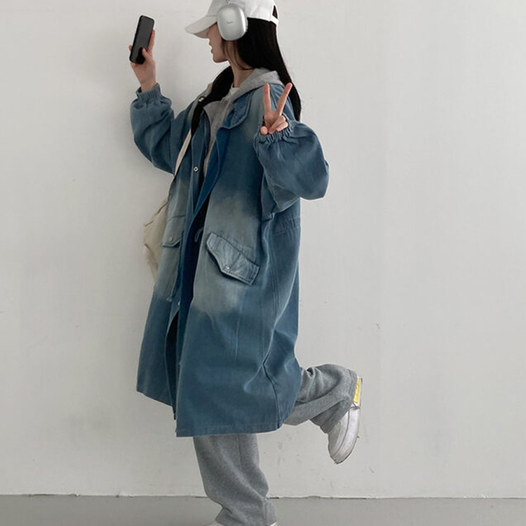 デニムハイネックロングミリタリージャケット BLUE