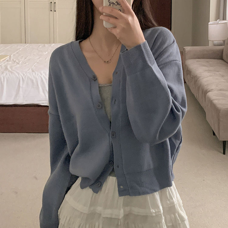 Vネックルーズニットカーディガン(13color) SKYBLUE