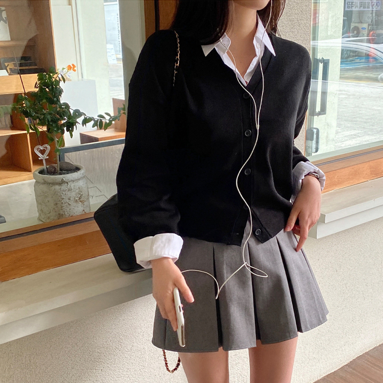 Vネックルーズニットカーディガン(13color) BLACK