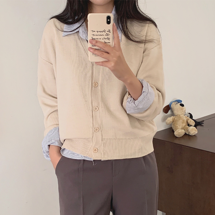 Vネックルーズニットカーディガン(13color) BEIGE