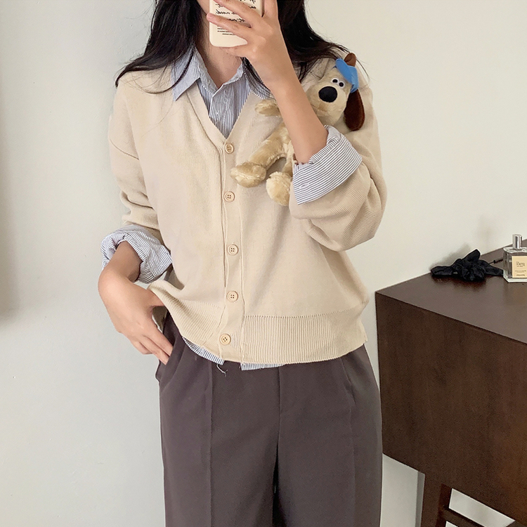 Vネックルーズニットカーディガン(13color) BEIGE