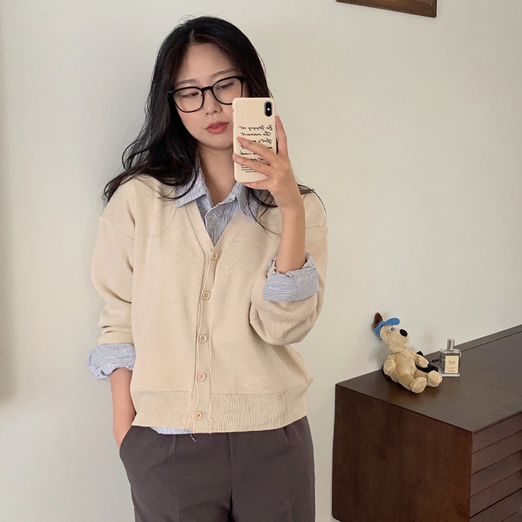 Vネックルーズニットカーディガン(13color) BEIGE
