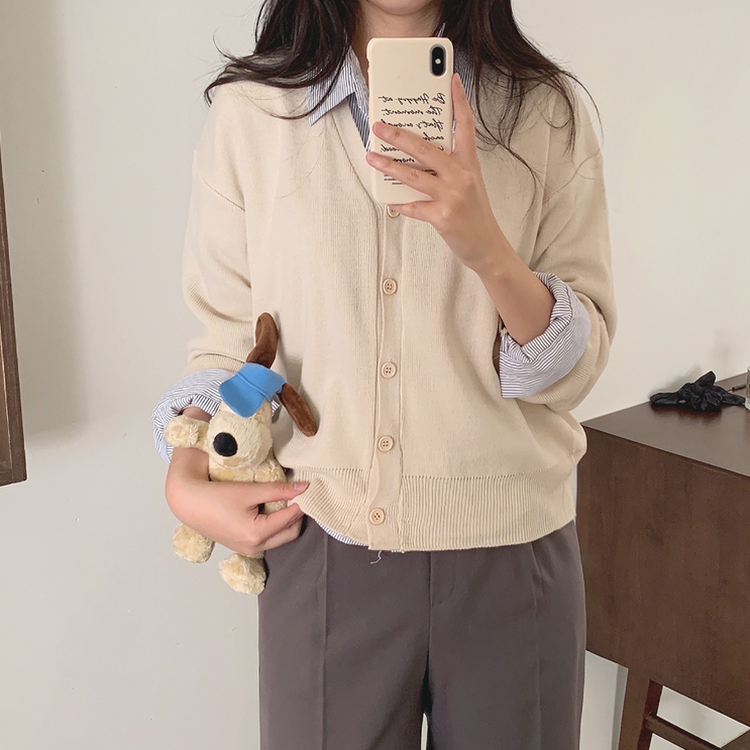 Vネックルーズニットカーディガン(13color) BEIGE