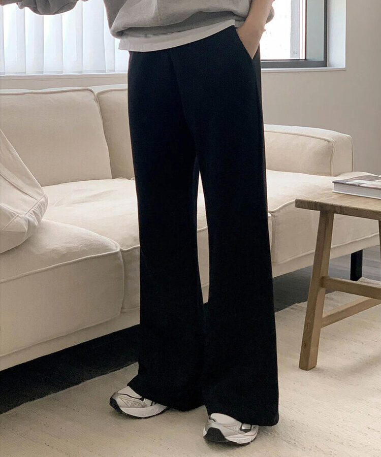 【丈別】セミブーツカットバンディングパンツ BLACK