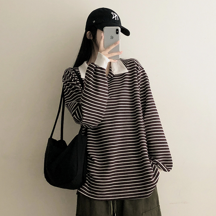 バイカラーストライプカラートレーナー BROWN