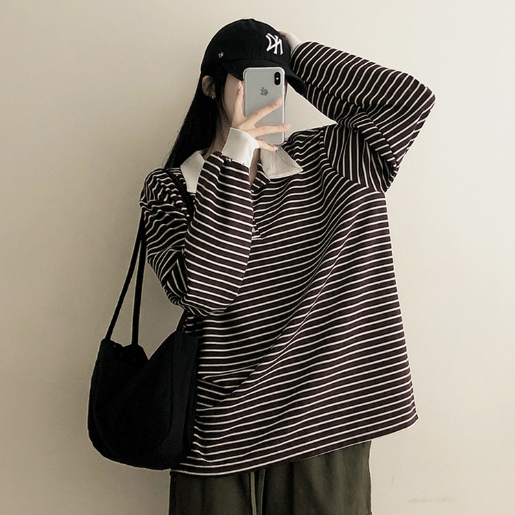 バイカラーストライプカラートレーナー BROWN