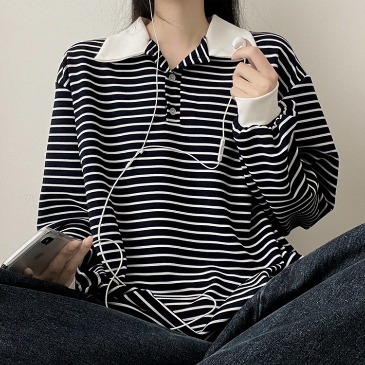 バイカラーストライプカラートレーナー NAVY