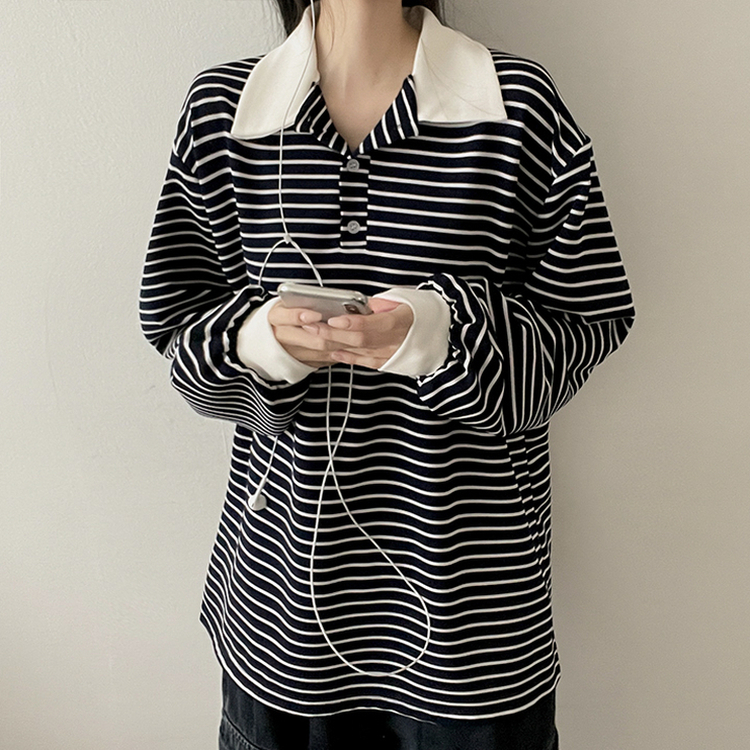 バイカラーストライプカラートレーナー NAVY