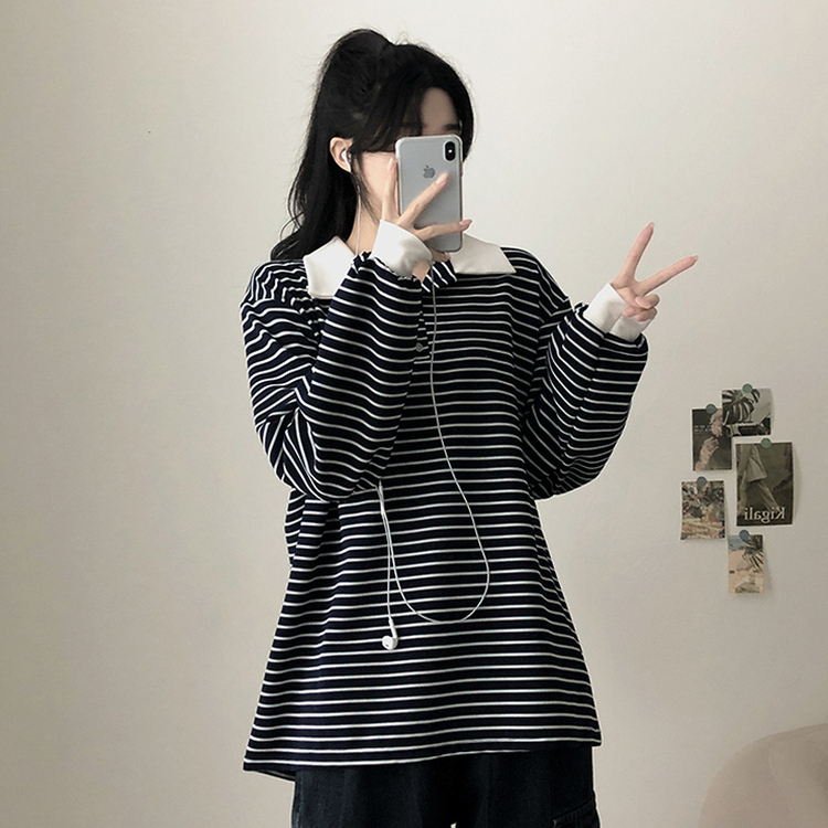 バイカラーストライプカラートレーナー NAVY