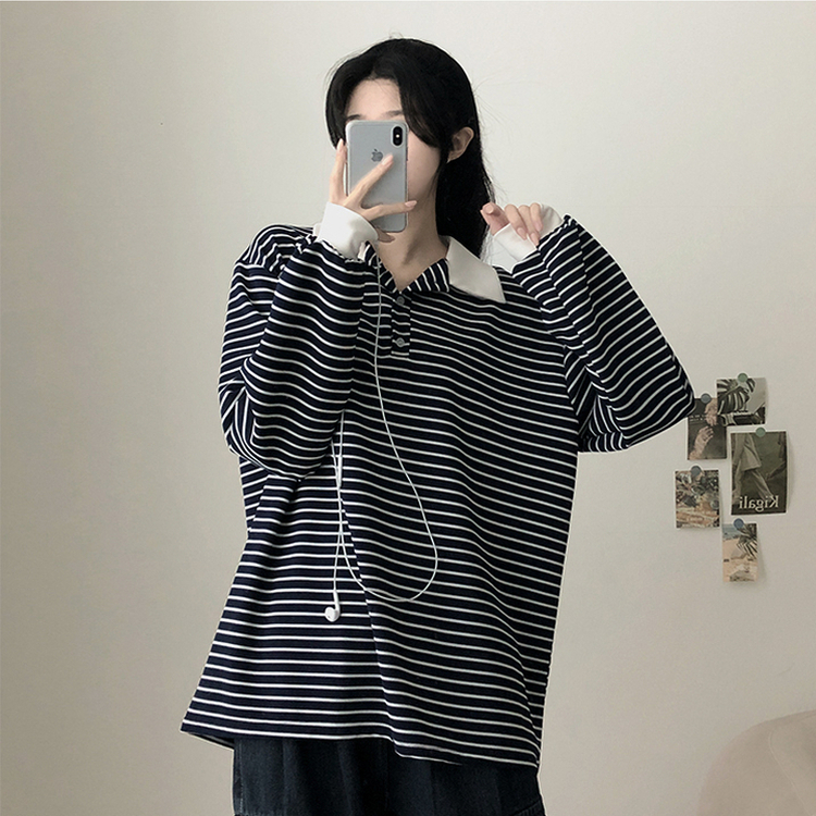 バイカラーストライプカラートレーナー NAVY