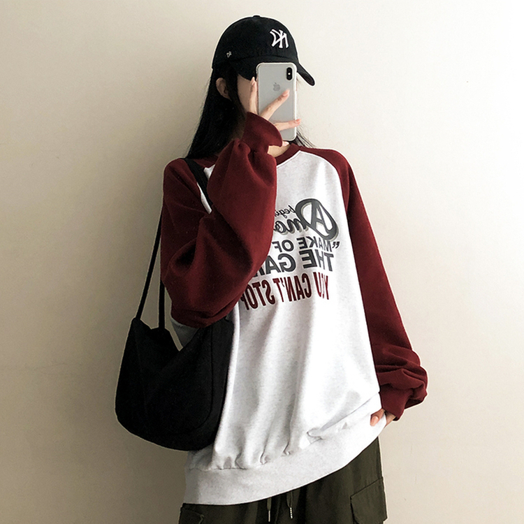 ラグランバイカラートレーナー PLUM