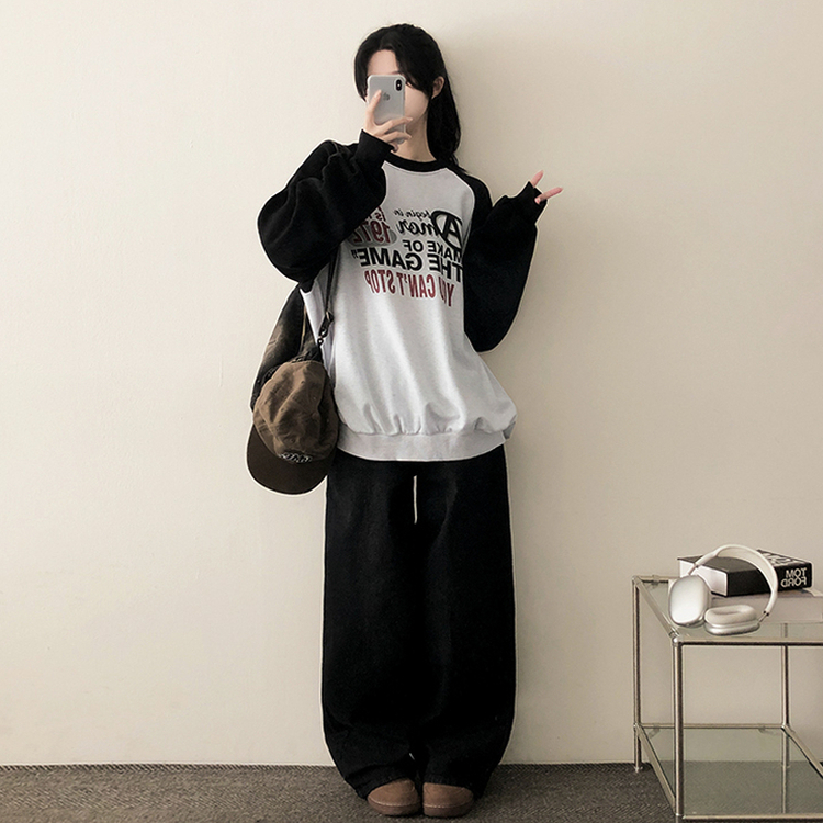 ラグランバイカラートレーナー BLACK
