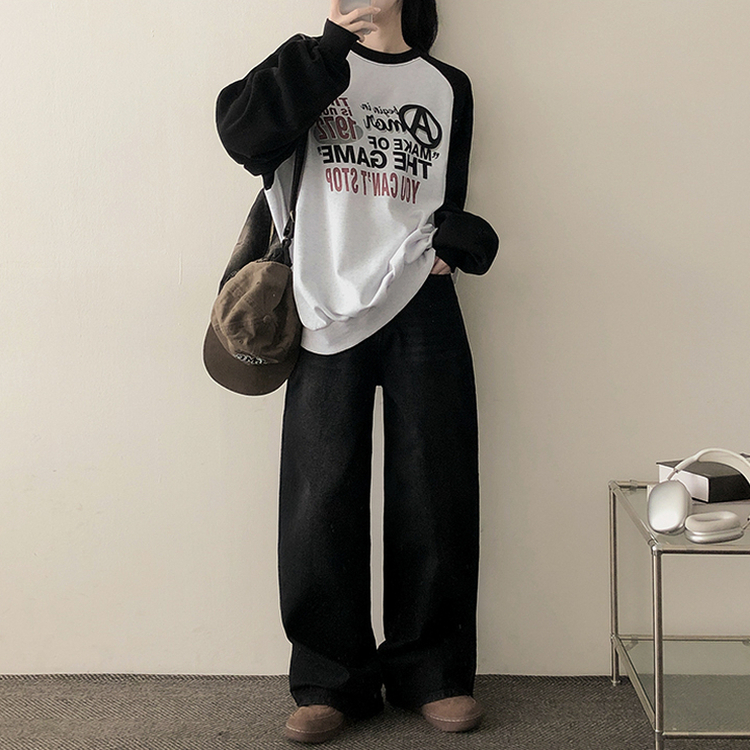 ラグランバイカラートレーナー BLACK