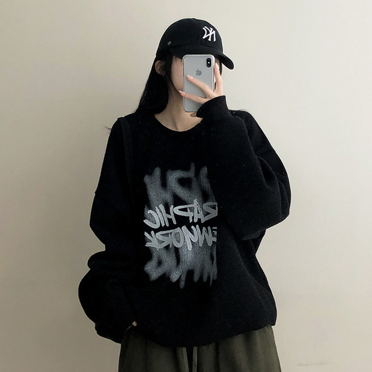 ストリングニットトレーナー BLACK