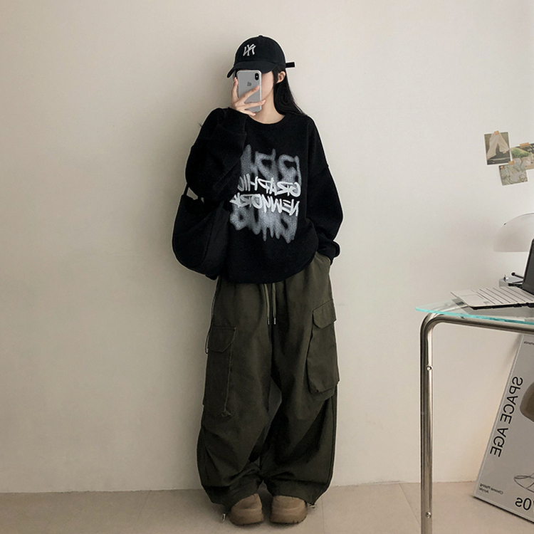 ストリングニットトレーナー BLACK