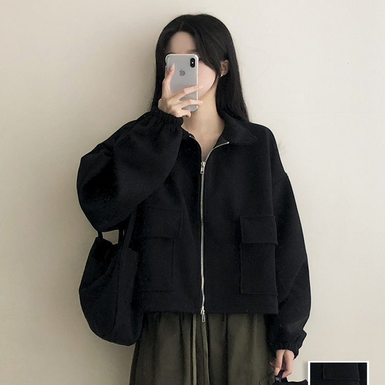 クロップストリングカラージャケット(5color) BLACK